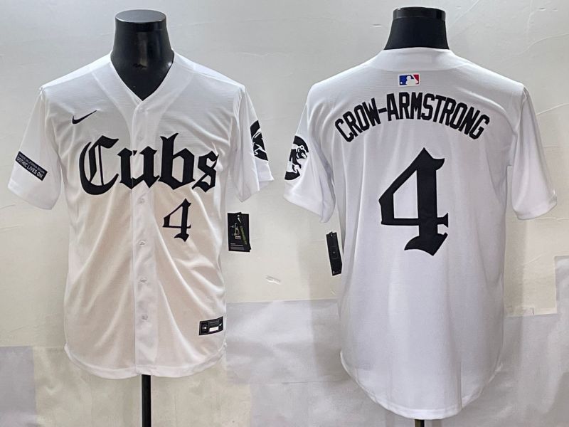 Men 2025 Chicago Cubs #4 Crow-Armstrong White Five generations Joint Name Nike MLB Jersey style 12